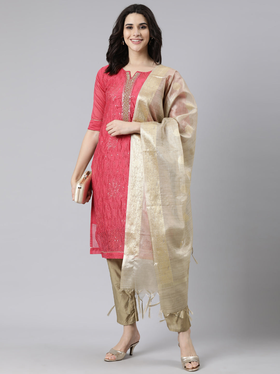 Neerus Multi Regular Straight Floral Kurta And  Trousers With Dupatta