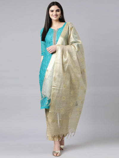 Neerus Blue Regular Straight Floral Kurta And Trousers With Dupatta