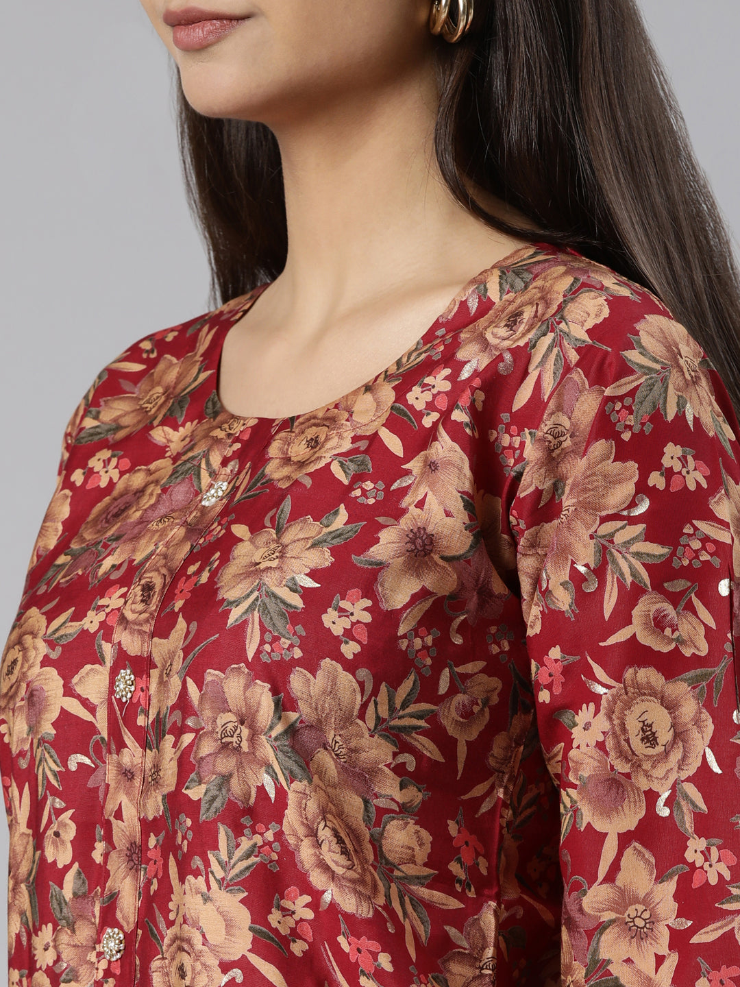 Neeru's Maroon Regular Straight Floral Readymade suits