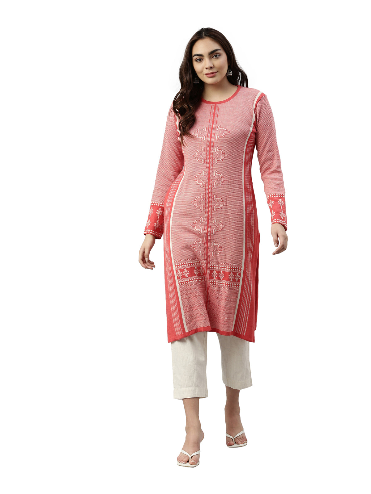 Neeru's Winter Wear Woven Design Acrylic Kurta For Women