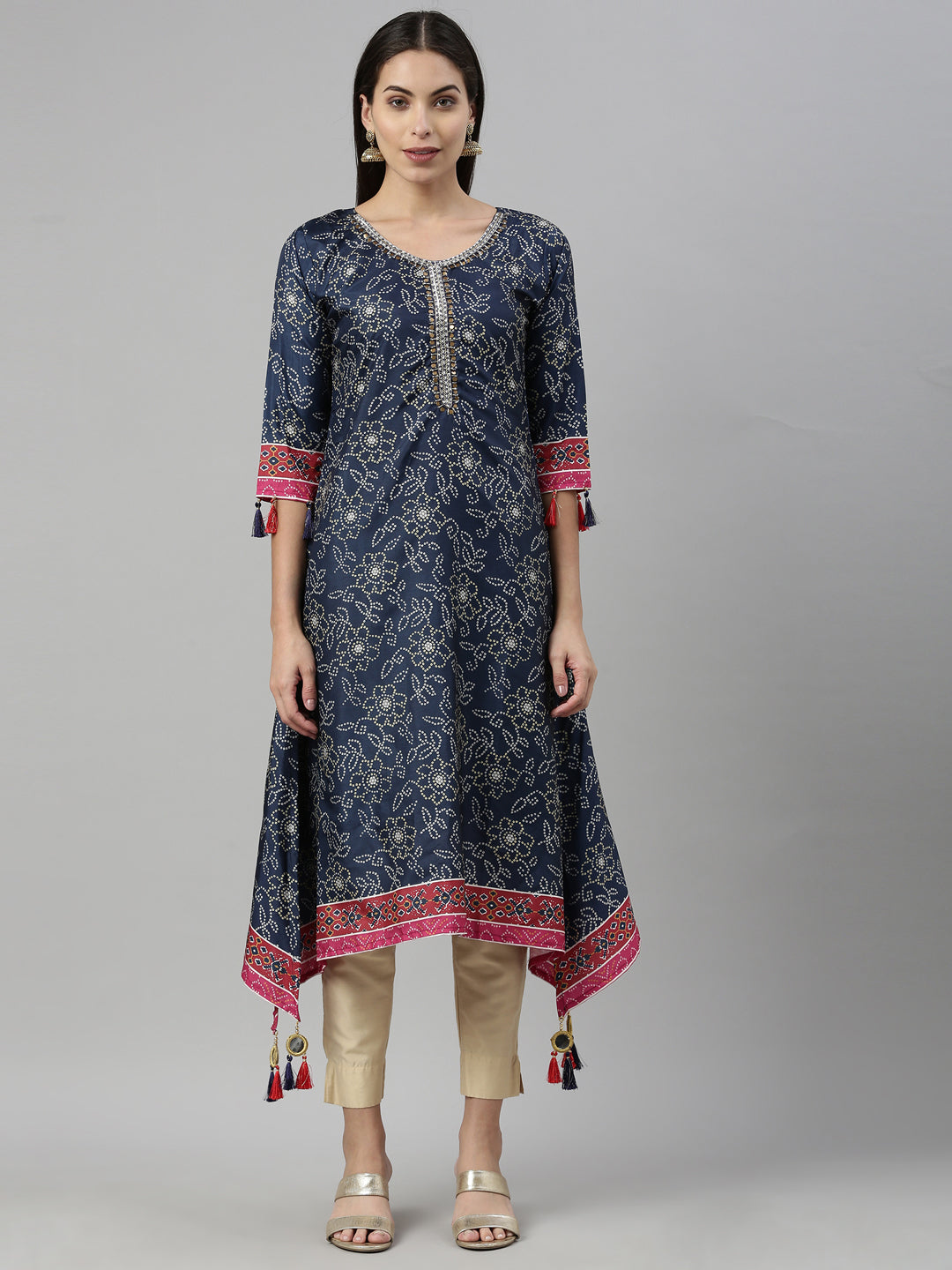 Neerus Women Navy Blue Printed Kurta