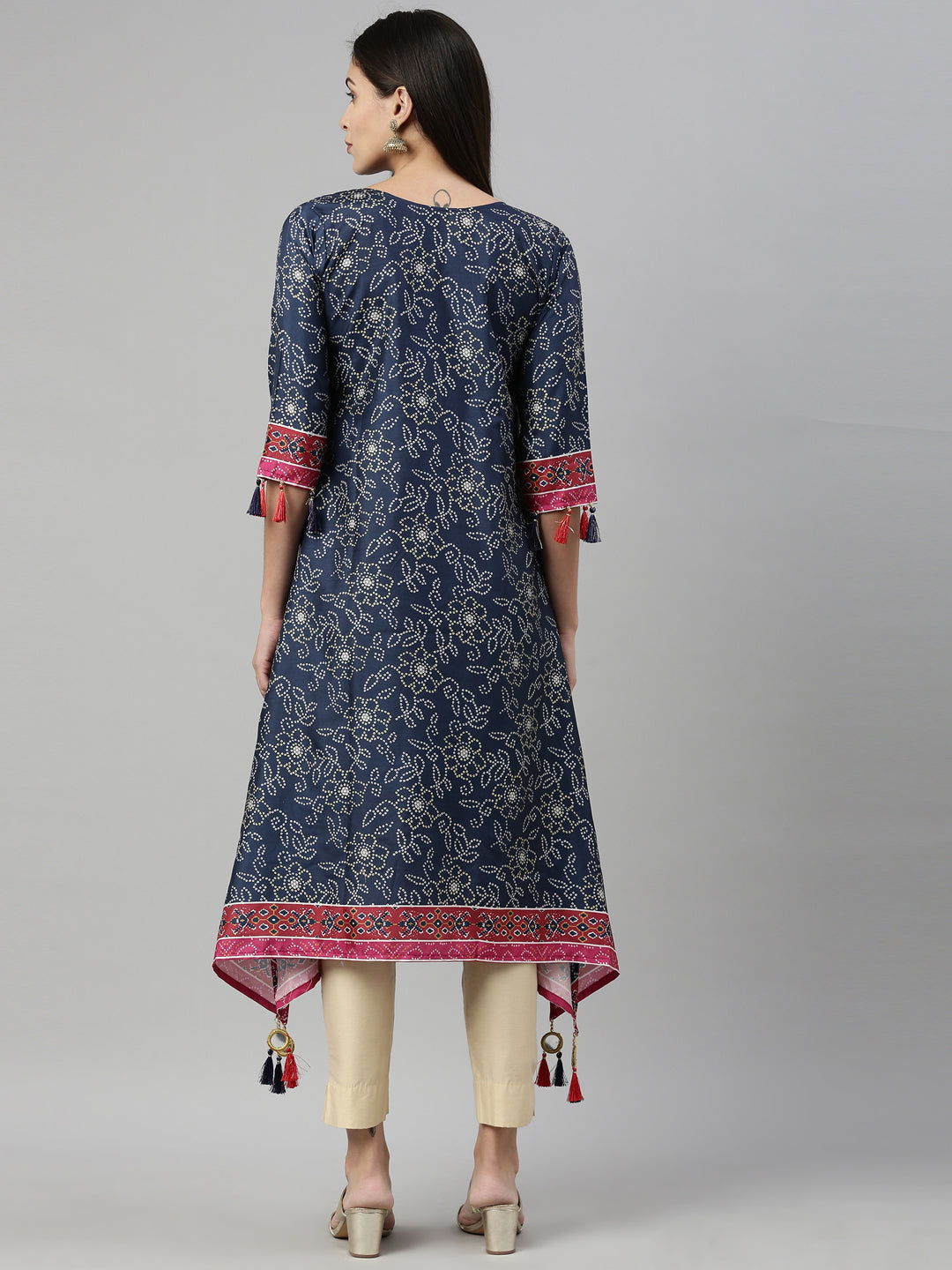 Neerus Women Navy Blue Printed Kurta