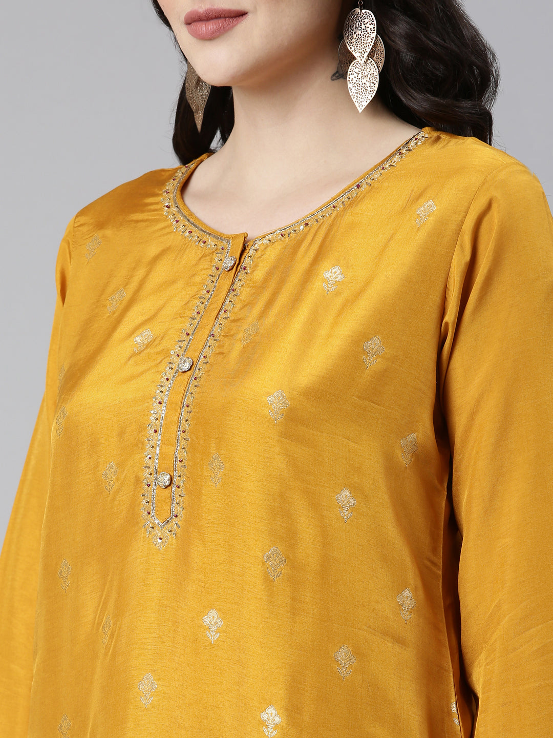 Neeru's Gold Regular Straight Printed Readymade suits