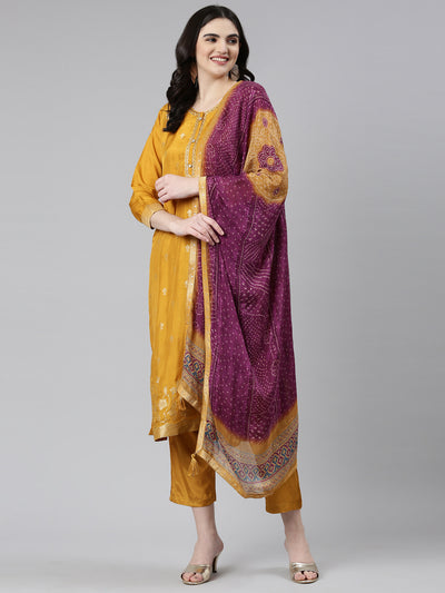 Neeru's Gold Regular Straight Printed Readymade suits