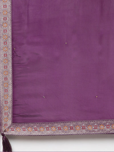 Neeru's Purple Regular Straight Printed Kurta And Trousers With Dupatta