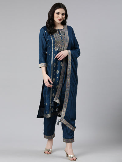 Neeru's Green Regular Straight Printed Kurta And Trousers With Dupatta