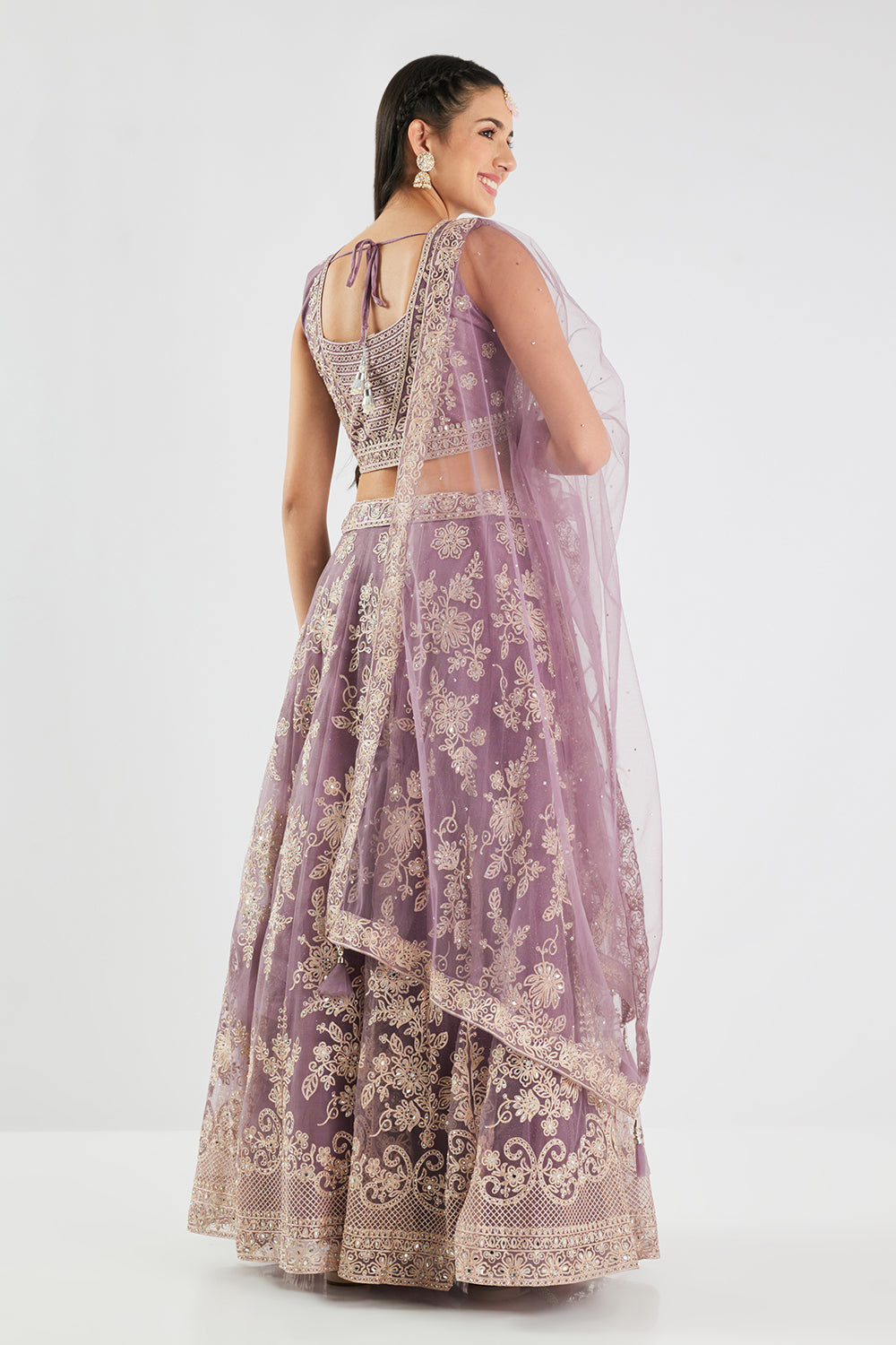 Neerus Lilac Embroidery Work Net Fabric Ghagra Set