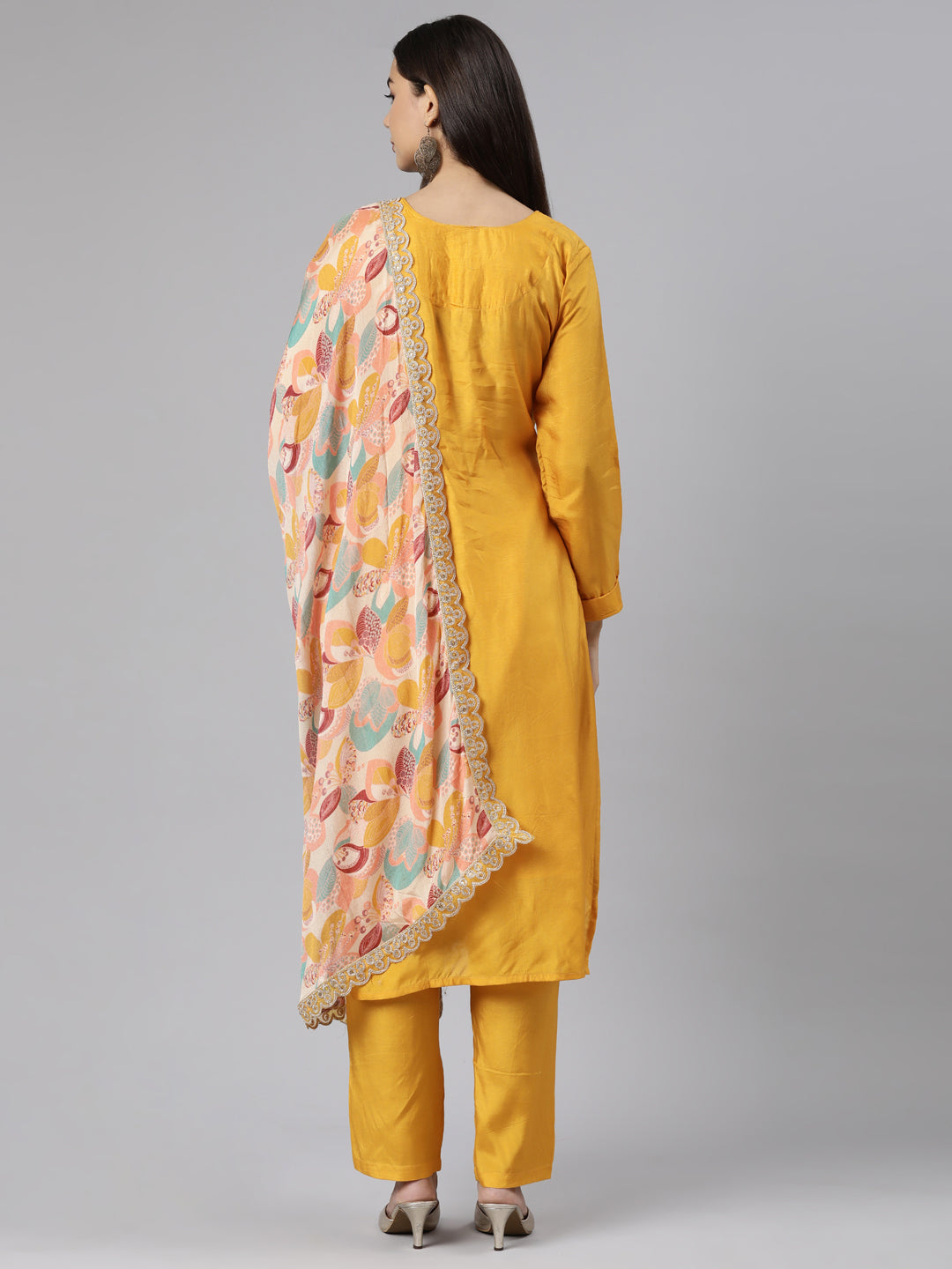 Neeru's Mustard Regular Straight Solid Readymade suits