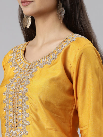 Neeru's Mustard Regular Straight Solid Readymade suits