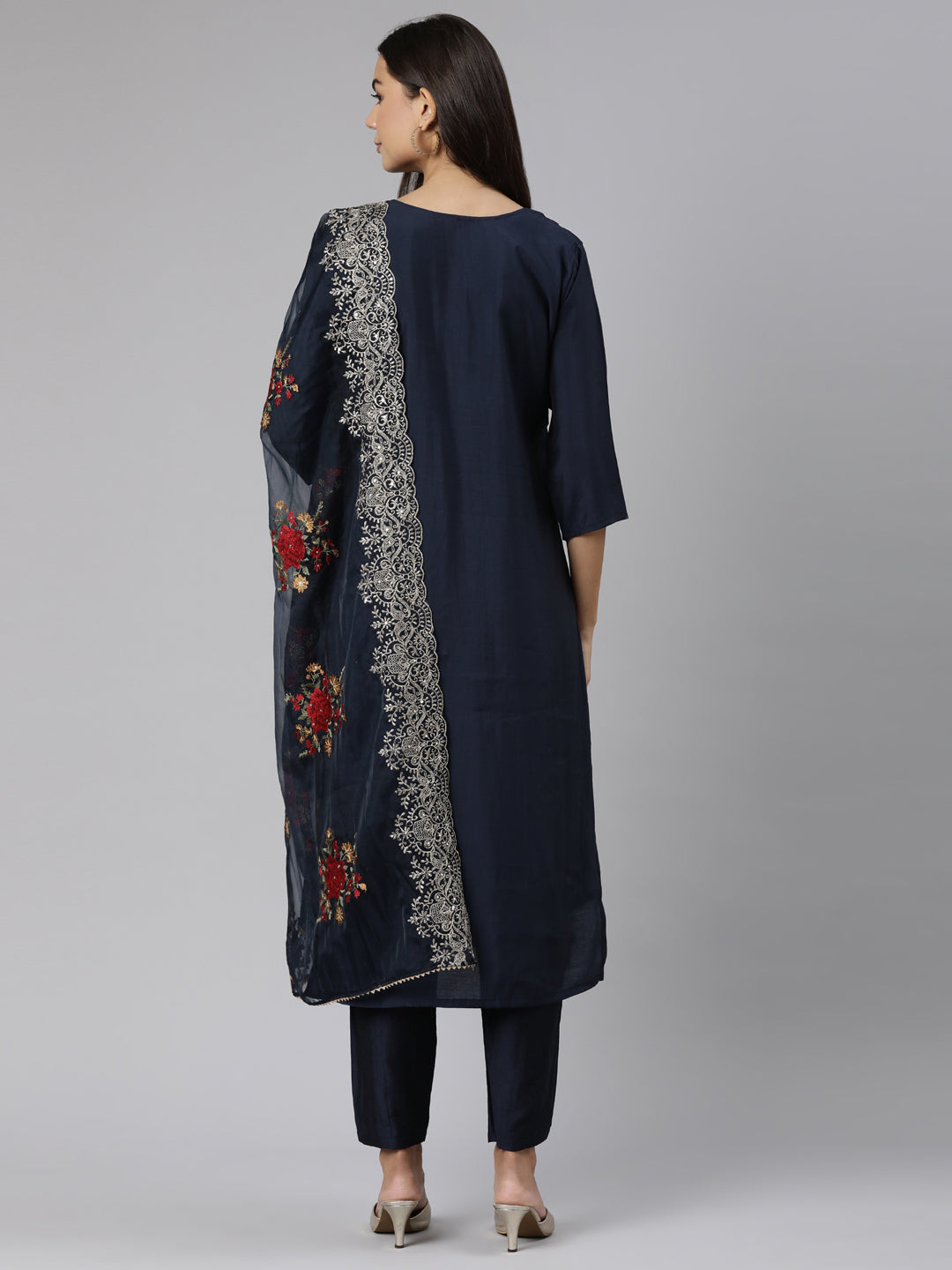 Neeru's Navy Blue Regular Straight Floral Readymade suits