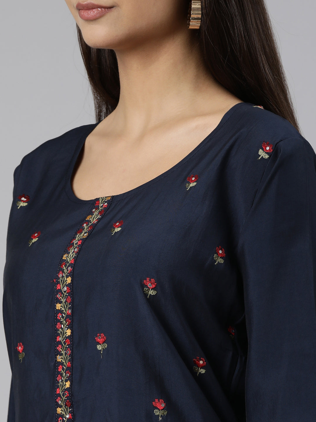 Neeru's Navy Blue Regular Straight Floral Readymade suits