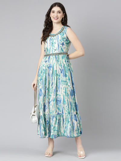 Neeru's Green Straight Casual Printed Gown