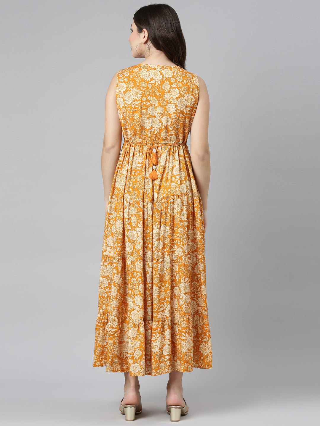 Neeru's Gold Straight Casual Printed Gown