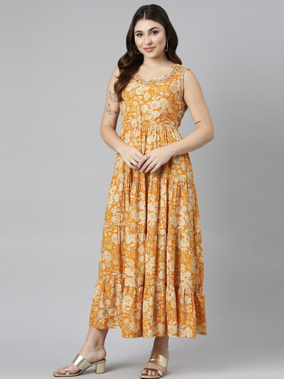 Neeru's Gold Straight Casual Printed Gown