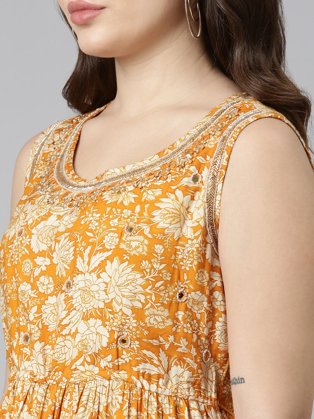 Neeru's Gold Straight Casual Printed Gown