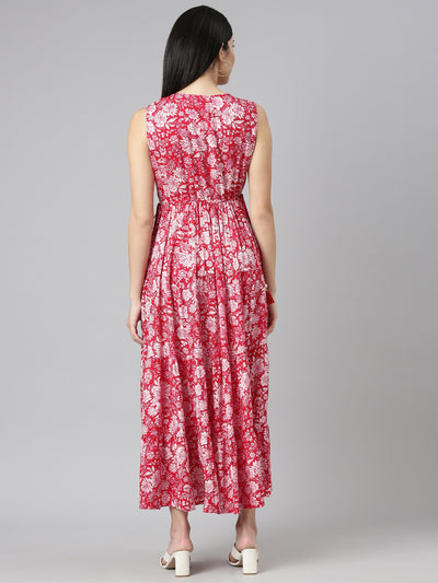 Neeru's Magenta Straight Casual Printed Gown