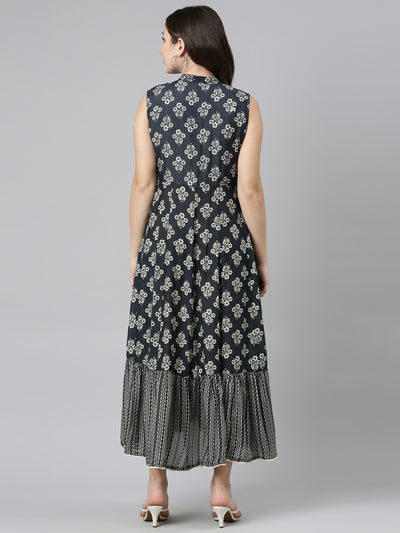 Neeru's Black Straight Casual Printed Dress