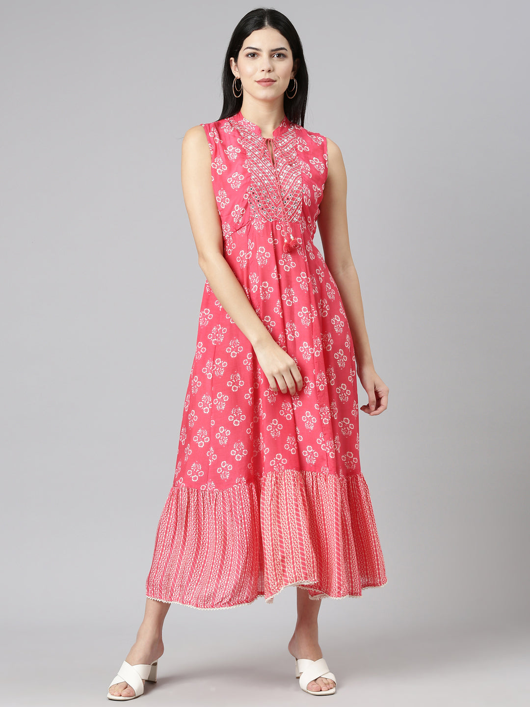 Neeru's Pink Straight Casual Printed Dress