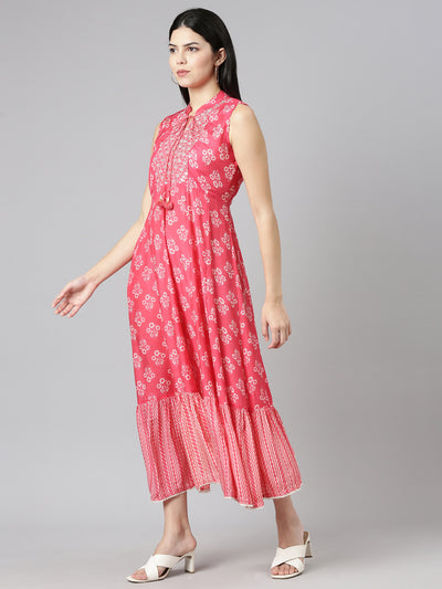 Neeru's Pink Straight Casual Printed Dress