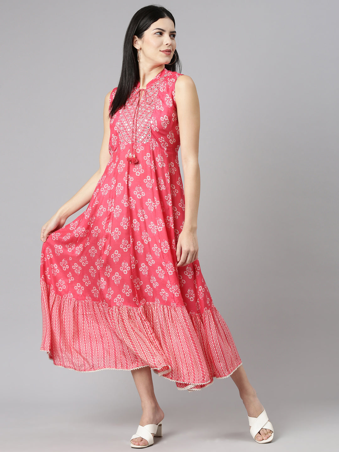 Neeru's Pink Straight Casual Printed Dress