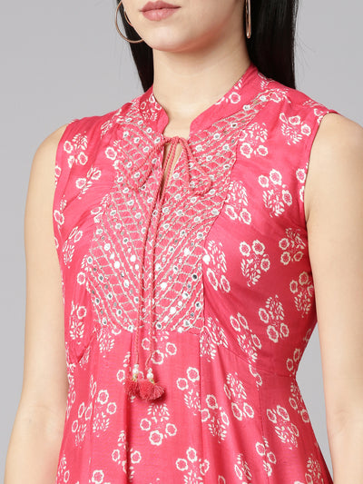 Neeru's Pink Straight Casual Printed Dress