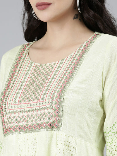 Neeru's Green Regular Straight Floral Kurta Sets And Trousers With Dupatta