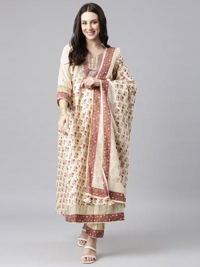 Neerus Yellow Regular Anarkali Kurta and Trousers With Dupatta