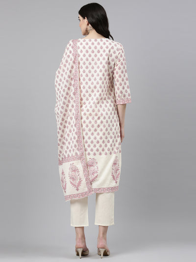 Neeru's Cream Regular Straight Printed Readymade suits