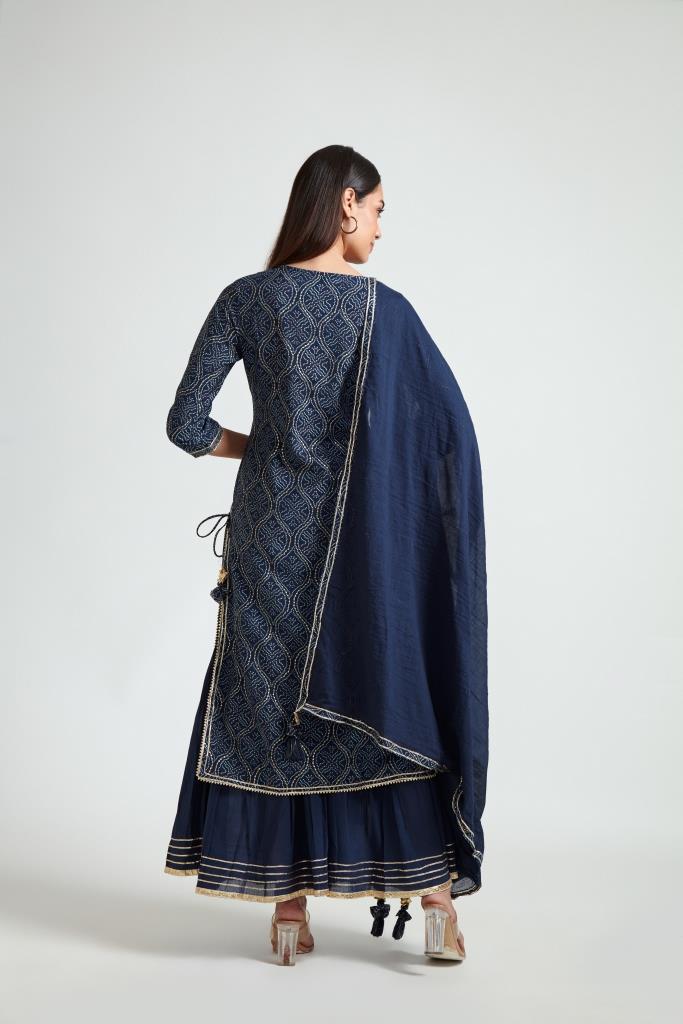 Neeru's Women Navy Blue Embroidered Straight Kurta With Sharara With Dupatta