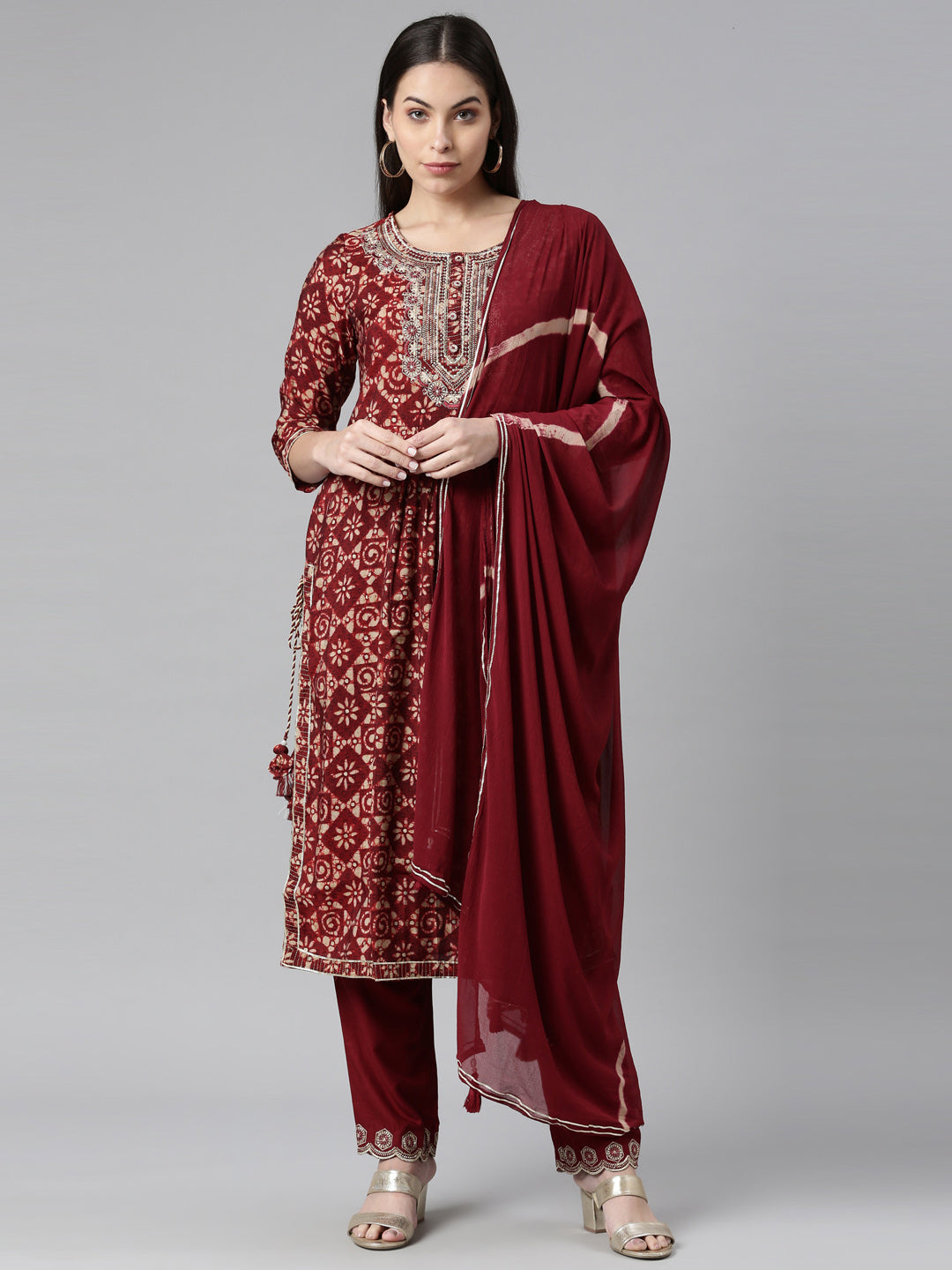 Neeru's Maroon Color Model Fabric Floral Kurta Trouser With Dupatta