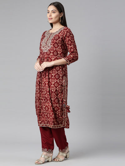 Neeru's Maroon Color Model Fabric Floral Kurta Trouser With Dupatta