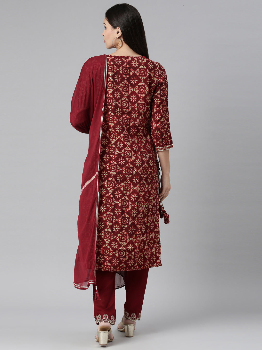 Neeru's Maroon Color Model Fabric Floral Kurta Trouser With Dupatta