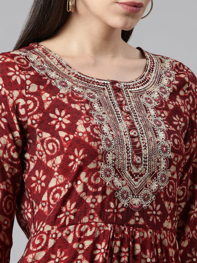 Neeru's Maroon Color Model Fabric Floral Kurta Trouser With Dupatta