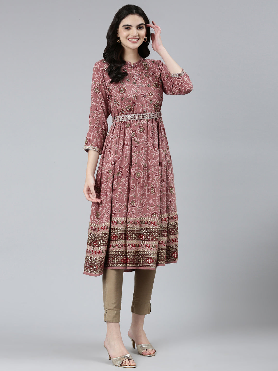 Neeru's Pink Straight Casual Floral Dresses