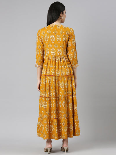 Neeru's Mustard Straight Casual Printed Gown