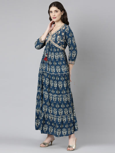 Neeru's Blue Straight Casual Printed Gown