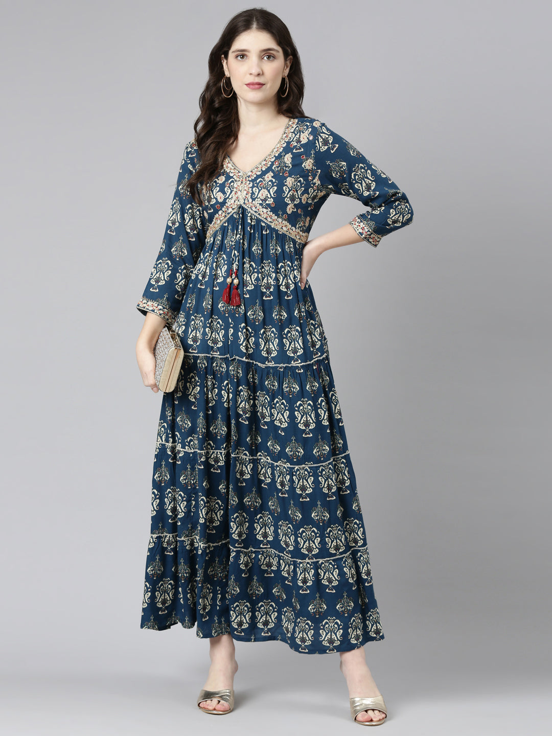 Neeru's Blue Straight Casual Printed Gown