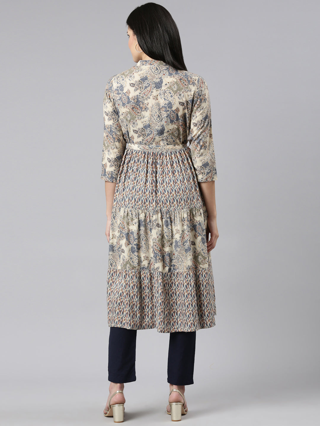 Neeru's Blue Pleated Straight Printed Kurtas