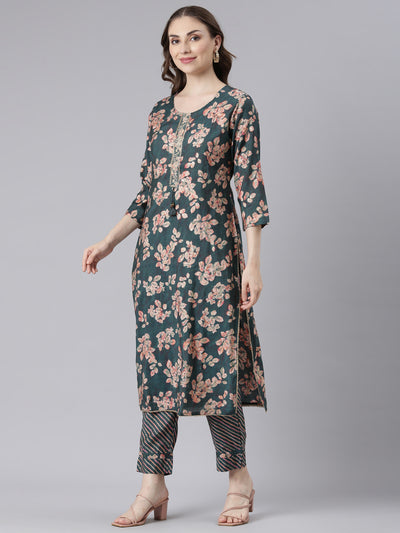 Neerus Green Model Straight Casual Ethnic Motifs Kurta and Trouser with Dupatta