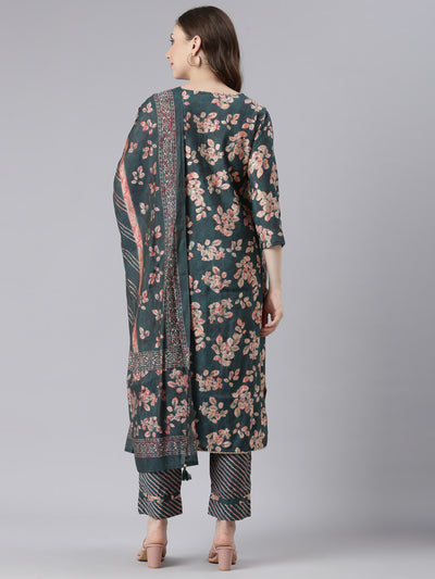 Neerus Green Model Straight Casual Ethnic Motifs Kurta and Trouser with Dupatta