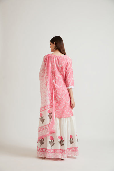 Neerus Women Pink Ethnic Motifs Embroidered Kurta with Sharara  With Dupatta