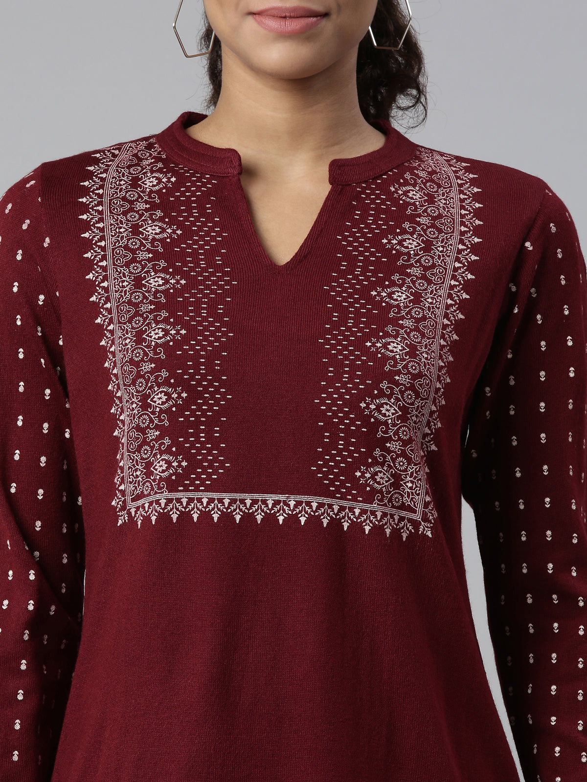 Neeru's Winter Wear Maroon Floral Printed Acrylic Kurta For Women