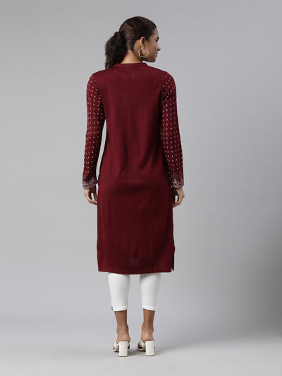 Neeru's Winter Wear Maroon Floral Printed Acrylic Kurta For Women