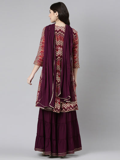 Neeru's Pink Regular Straight Printed Kurta And Sharara With Dupatta