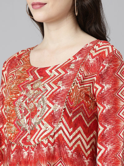 Neeru's Red Regular Straight Printed Kurta And Sharara With Dupatta