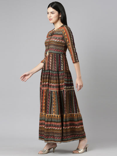 Neeru's Black Straight Casual Printed Gown