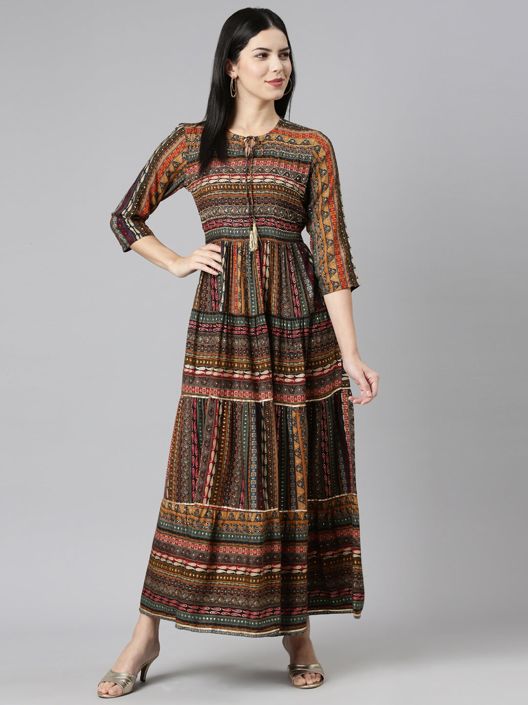 Neeru's Black Straight Casual Printed Gown