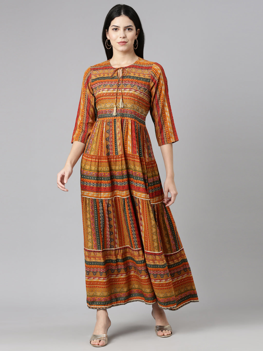 Neeru's Mustard Straight Casual Printed Gown