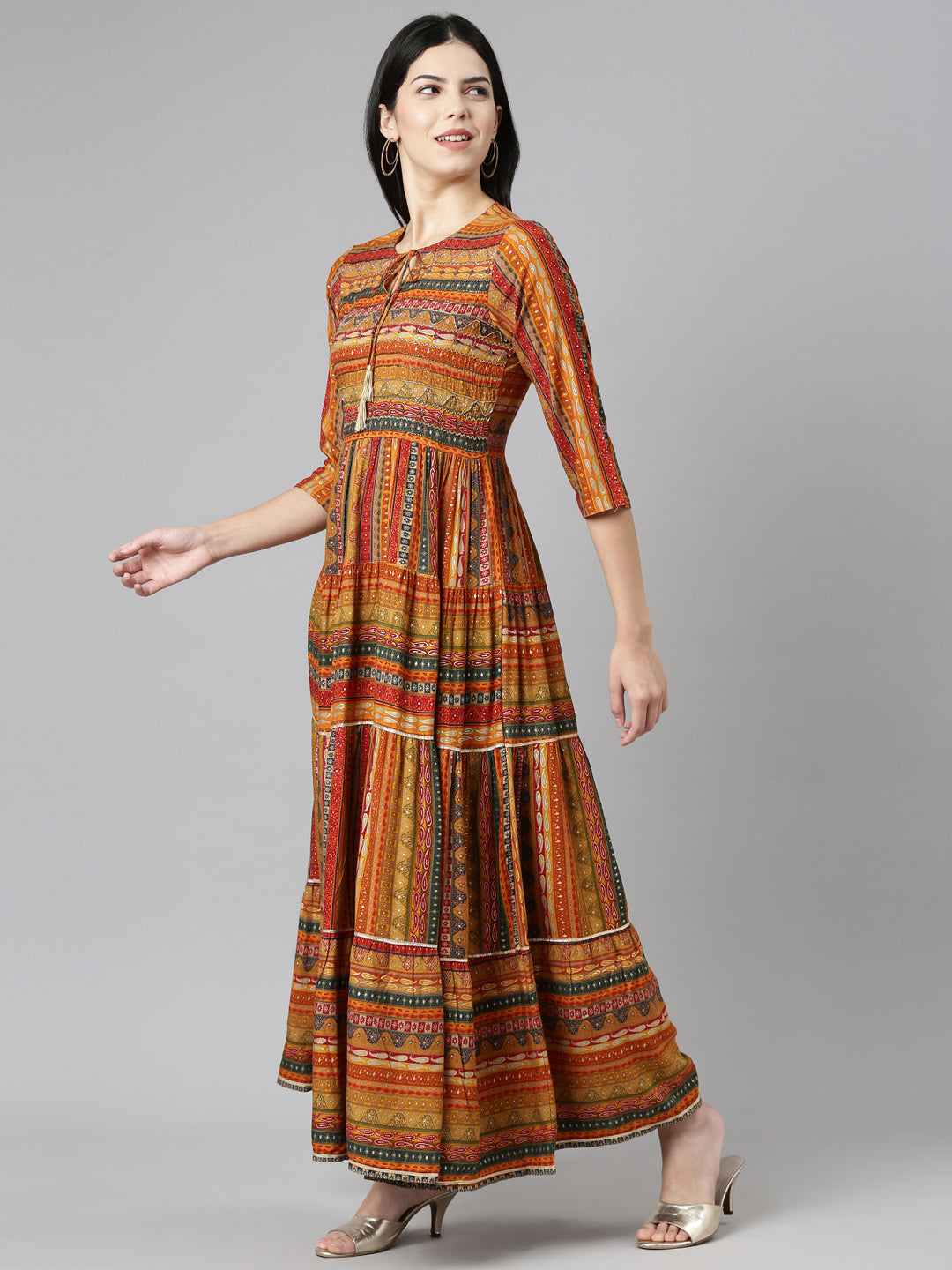 Neeru's Mustard Straight Casual Printed Gown