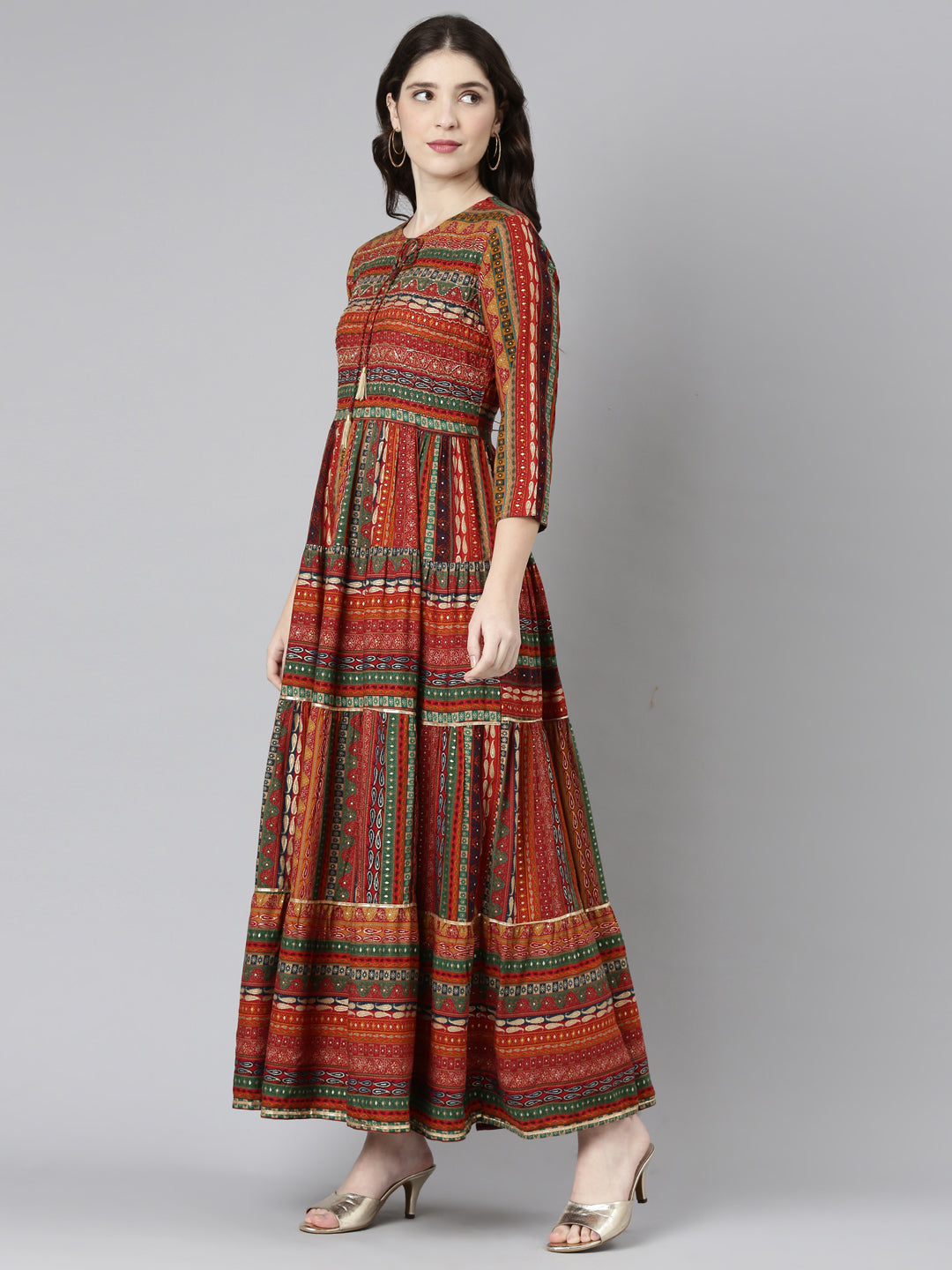 Neeru's Orange Straight Casual Printed Gown